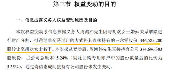 周鸿祎52岁离婚，前妻胡欢分得股权市值近90亿元