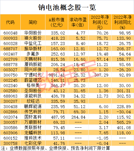 两大新能源巨头大动作，钠电池年内将“上车”！这些概念股业绩报喜，市盈率最低不到5倍