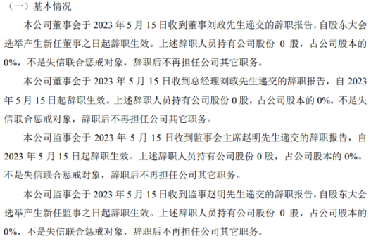 汉卫股份总经理刘政辞职