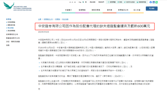 香港证监会出手：重罚600万！