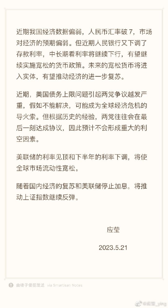 应莹每周市场点评:随着国内经济的复苏和美联储停止加息,将推动上证指数继续反弹