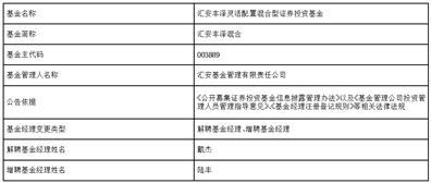 汇安丰泽灵活配置混合型证券投资基金基金经理变更公告