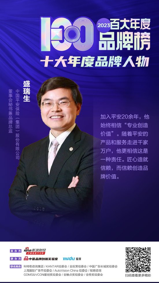 2023百大年度品牌榜颁奖典礼举办 平安集团盛瑞生入选2023十大年度品牌人物