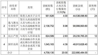 武汉逸飞激光股份有限公司首次公开发行股票并在科创板上市发行结果公告